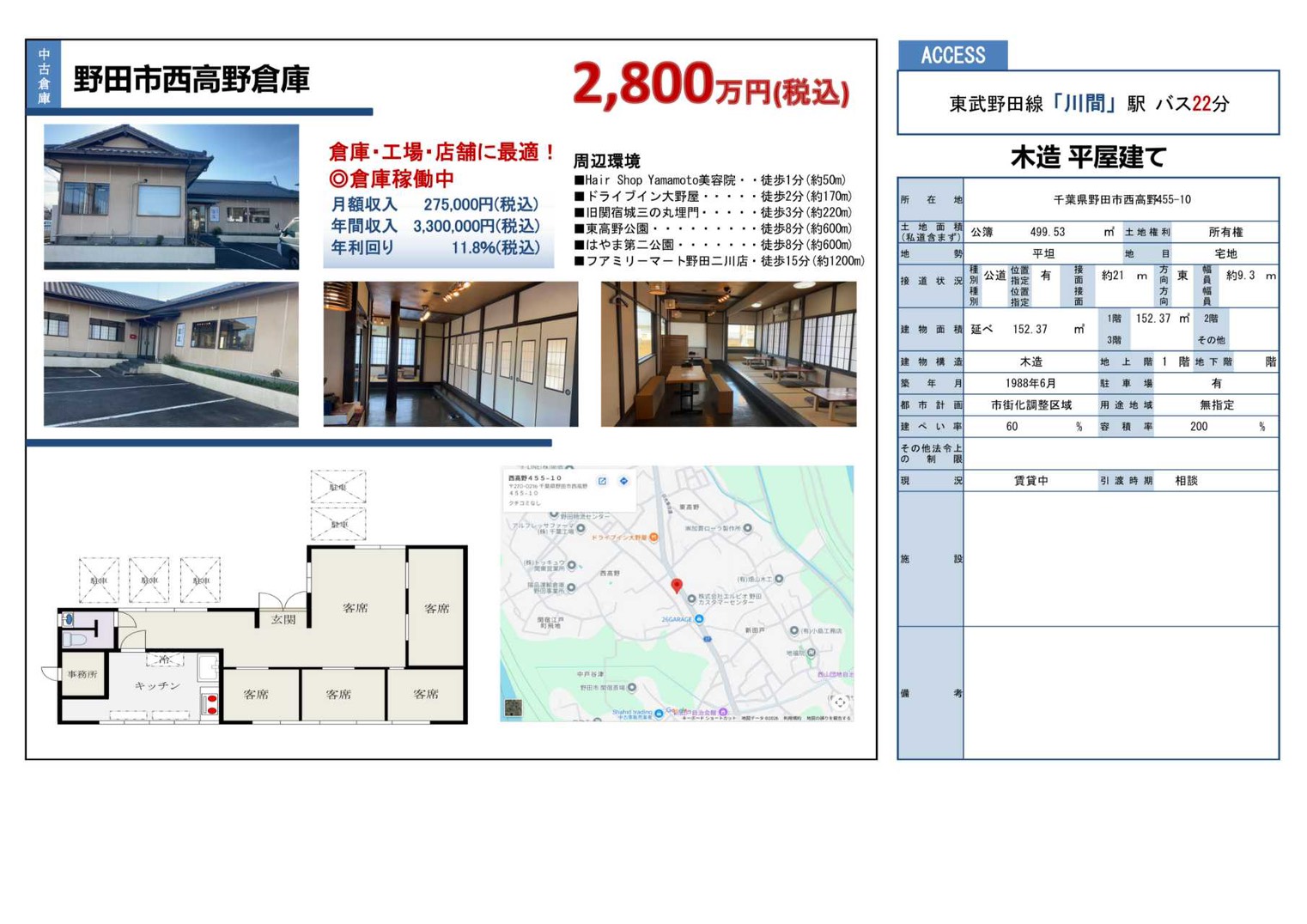 野田市西高野　倉庫